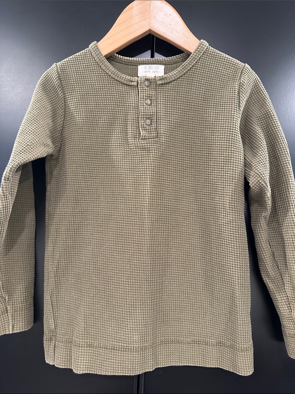 The Simple Folk Kids Olive Green Waffle Knit Henley Organic Cotton Top 3-4 Years